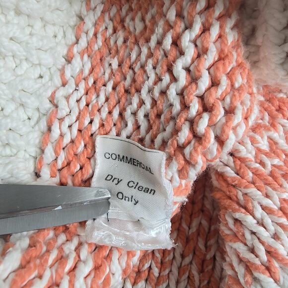 Cinzia Pistoia Hand Knit Flower Cotton Crew Sweater Small Orange Striped Cottage - Picture 9 of 9